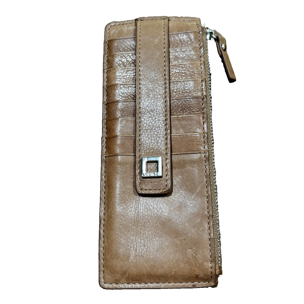 Lodis Julia Long Stacker style Card Holder Slim Wallet Chestnut/Tan Leather RFID